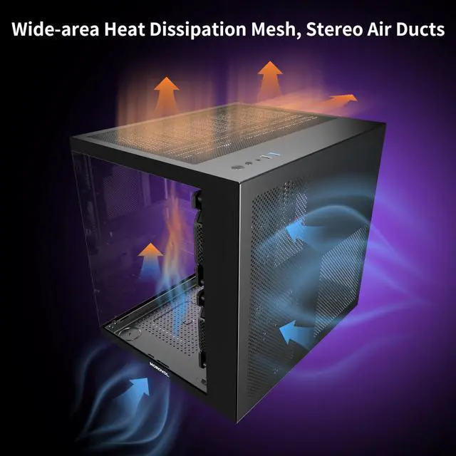 Alt view image 12 of 14 - MATX PC Case,270° Panoramic Tempered Glass Panel Gaming PC Case,3 Fans Pre-Installed Micro-ATX Computer Case,USB 3.0,Black(V3)