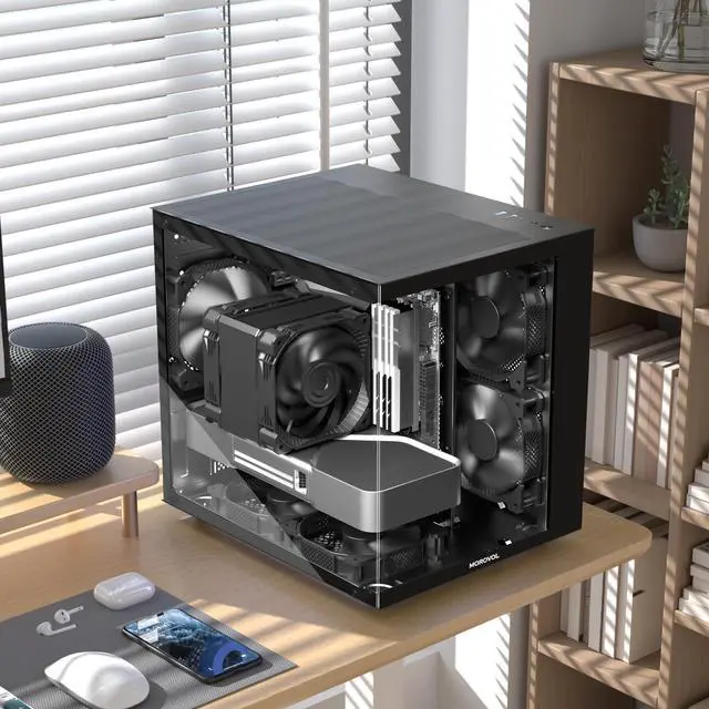 Alt view image 13 of 14 - MATX PC Case,270° Panoramic Tempered Glass Panel Gaming PC Case,3 Fans Pre-Installed Micro-ATX Computer Case,USB 3.0,Black(V3)
