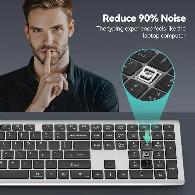 Alt view image 13 of 14 - Bluetooth Keyboard Rechargeable, 4-Device Free Switching (2.4G+BT), Ultra-Slim Full Size Wireless Keyboard, Quiet Typing, for PC/Laptop/Smart TV/Phone, Adjustable Stand, 12 Multimedia Keys