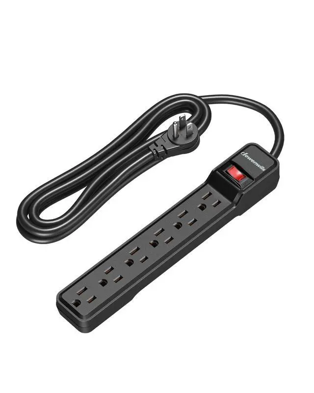 Alt view image 8 of 14 - 6-Outlet Power Strip Surge Protector with 10 Foot Long Extension Cord, Low Profile Flat Plug, 15 Amp Circuit Breaker, 500 Joules, Wall Mount, UL Listed, Black