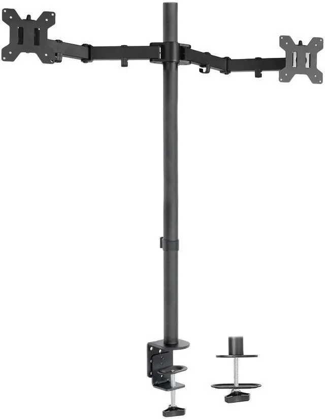 Alt view image 7 of 12 - Dual Monitor Stand Up Desk Mount Extra Tall 39 inch Pole, Fully Adjustable Stand for up to 27 inch Screens, Black, STAND-V012