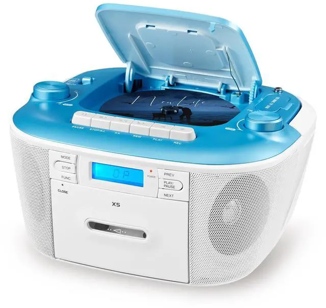 Alt view image 8 of 14 - Portable CD and Cassette Player Combo - Cassette Tape Player Boombox with AM FM Radio, Boom Box CD Player for Home, AUX/TF/USB/MP3 Player with LCD Display, AC/DC Powered, Gift for Seniors
