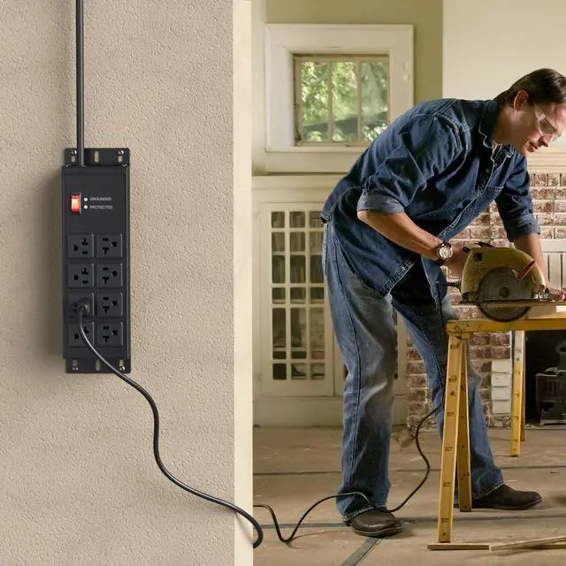 Alt view image 13 of 14 - Heavy Duty Surge Protector Power Strip 4800J, Garage Metal 8 Outlets 20 Amp 12 Gauge, High Amp 5-15P Adapter Shop 6-20R T-Slot Industrial Outlet, 6 FT Extension Cord Commercial for Appliance