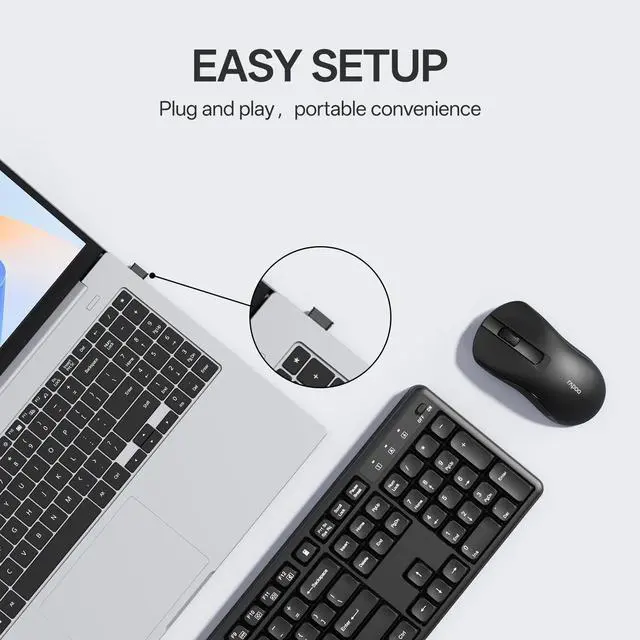 Alt view image 10 of 14 - X2100 Quiet Wireless Keyboard and Mouse Combo, 2.4GHz USB Receiver, 12 Multimedia Keys, Spill-Proof, Full-Sized, Compatible with PC, Laptop, Black