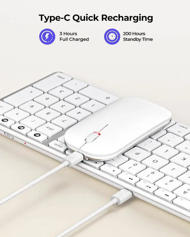 Alt view image 10 of 14 - Bluetooth Keyboard and Mouse Combo for Mac, SKM64-2 Rechargeable Slim Wireless Keyboard Mouse Compact, 3 Multi-Device Connection, Compatible for Mac, MacBook Pro/Air, iPad, White Silver