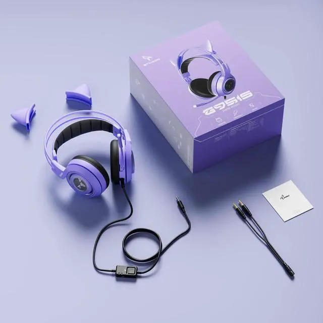 Alt view image 13 of 14 - G951S Purple Stereo Gaming Headset with Mic for PS4, PS5, Xbox One, PC, Phone, Detachable Cat Ear 3.5MM Noise Reduction Headphones Computer Gaming Headphone Self-Adjusting Gamer Headsets