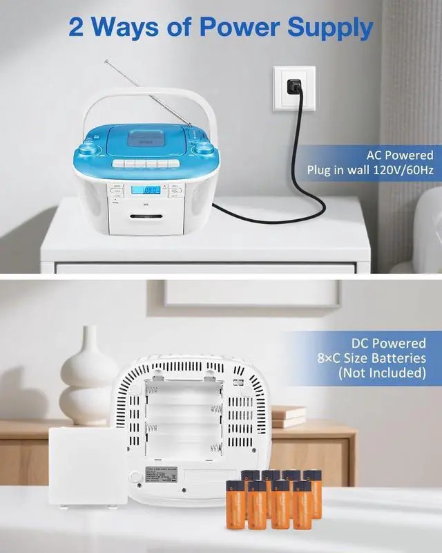 Alt view image 14 of 14 - Portable CD and Cassette Player Combo - Cassette Tape Player Boombox with AM FM Radio, Boom Box CD Player for Home, AUX/TF/USB/MP3 Player with LCD Display, AC/DC Powered, Gift for Seniors