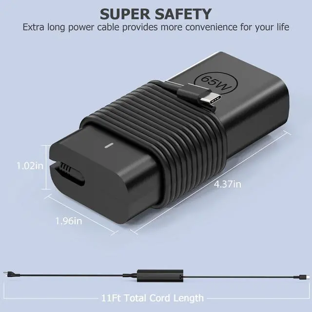 Alt view image 13 of 14 - 65W 60W USB C Laptop Charger Compatible with Dell Chromebook 3100 3300 3380 3400 3500 Latitude 5420 5430 5440 5450 5520 5530 5540 5550 7340 7420 7440 XPS 13 Computer Charger Type C AC Adapter