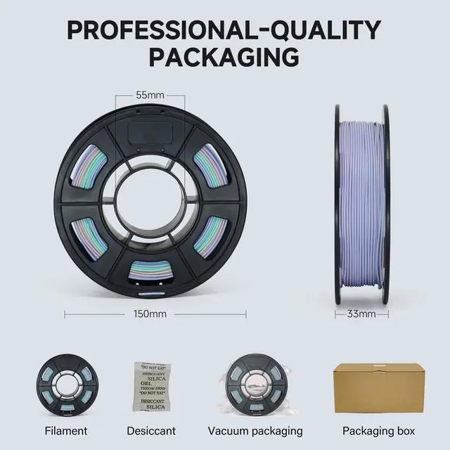 Alt view image 6 of 6 - Matte PLA 3D Filament 1.75mm Bundle - 10x250g (10 Rolls) - Black, White, Light Brown, Light Gray, Green, Cyan, Red& Blue, Red1 Yellow Blue2, Red2 Green Blue2, Macaron Rainbow