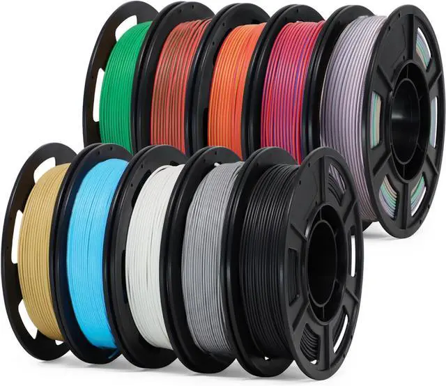 Alt view image 4 of 6 - Matte PLA 3D Filament 1.75mm Bundle - 10x250g (10 Rolls) - Black, White, Light Brown, Light Gray, Green, Cyan, Red& Blue, Red1 Yellow Blue2, Red2 Green Blue2, Macaron Rainbow