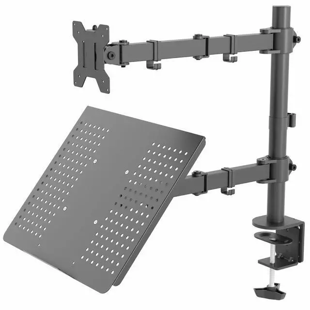 Alt view image 8 of 14 - Black Fully Adjustable 13 to 32 inch Single Computer Monitor and Laptop Desk Mount Combo, Stand with Grommet Option, Fits up to 17 inch Laptops (STAND-V002C)