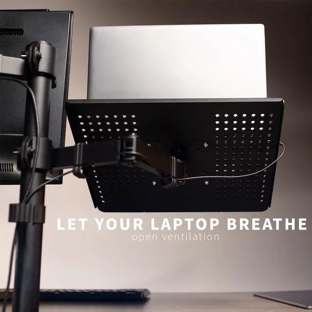 Alt view image 13 of 14 - Black Fully Adjustable 13 to 32 inch Single Computer Monitor and Laptop Desk Mount Combo, Stand with Grommet Option, Fits up to 17 inch Laptops (STAND-V002C)
