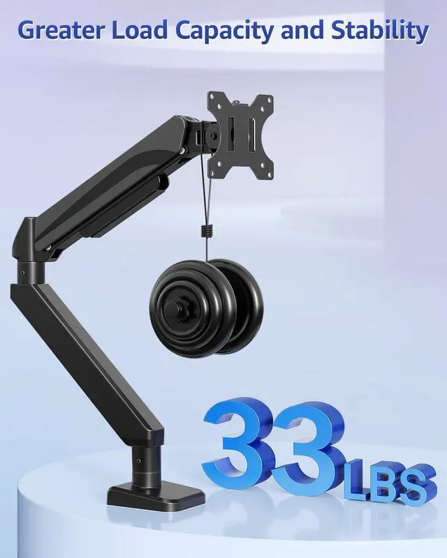Alt view image 9 of 14 - Heavy Duty Single Monitor Arm for 42 40 39 34 32 27Inch Screens, Monitor Stand for Desk Supports 4.4-33 lbs, Height Adjustable Ultrawide Monitors Mount with C-Clamp & Grommet Base