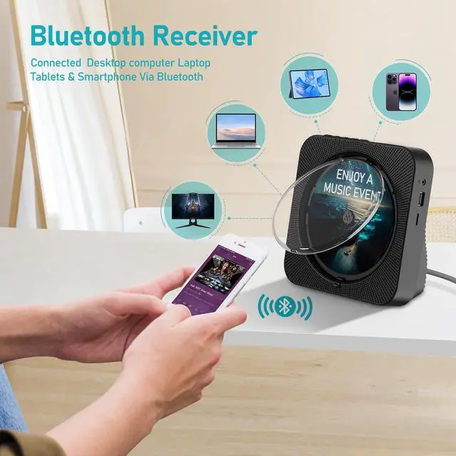 Alt view image 10 of 12 - CD Player Bluetooth Desktop CD Player with Speakers for Home Portable Music CD Players with RC, LED Display, FM Radio, Timer, Support Headphone/USB/TF/AUX Playback
