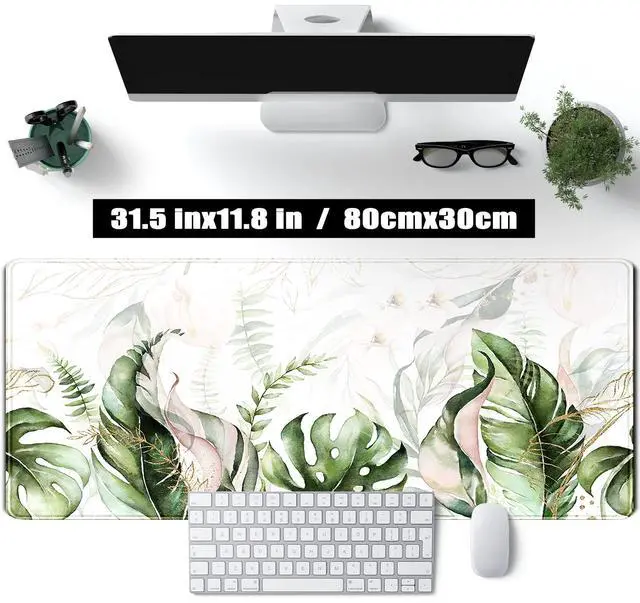 Alt view image 8 of 12 - Green Tropical Leaves Desk Mat XL Large Gaming Mouse Pad Green Sage Plant Laptop Keyboard Mouse Mat Office Supplies Desk Decor Accessories for Women, Desk Mats Pads on top of Desks, 31.5x11.8 in
