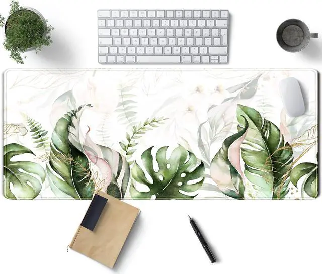 Alt view image 7 of 12 - Green Tropical Leaves Desk Mat XL Large Gaming Mouse Pad Green Sage Plant Laptop Keyboard Mouse Mat Office Supplies Desk Decor Accessories for Women, Desk Mats Pads on top of Desks, 31.5x11.8 in