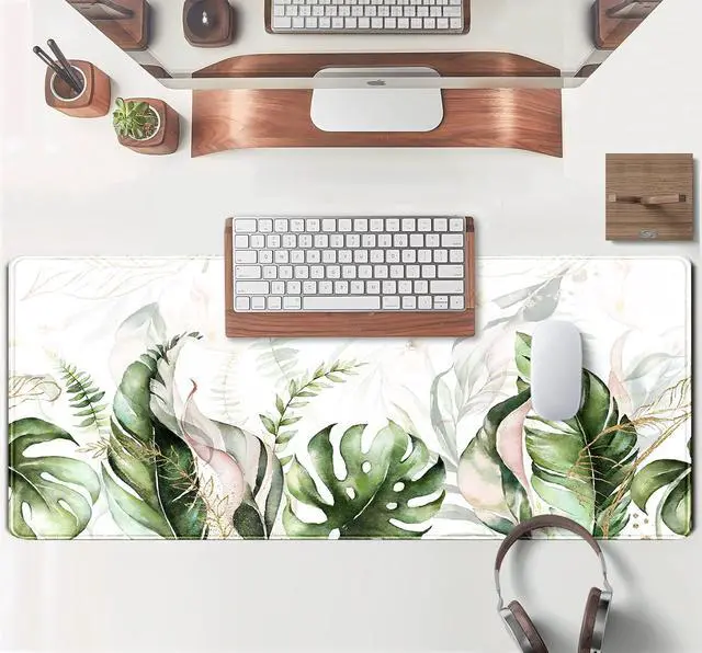 Alt view image 10 of 12 - Green Tropical Leaves Desk Mat XL Large Gaming Mouse Pad Green Sage Plant Laptop Keyboard Mouse Mat Office Supplies Desk Decor Accessories for Women, Desk Mats Pads on top of Desks, 31.5x11.8 in