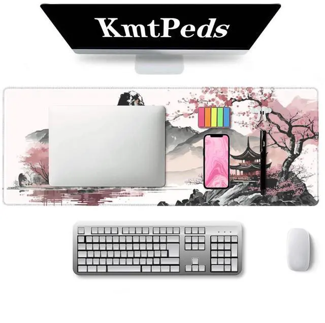 Alt view image 9 of 14 - Watercolor Cherry Blossom Large Gaming Mouse Pad,Mouse Pad Gaming 31.5 x 11.8 in Mouse Mat Desk Pad,Large Desk Mat,Extended Keyboard Mousepad with Non-Slip Base and Stitched Edge for Desk Home Office
