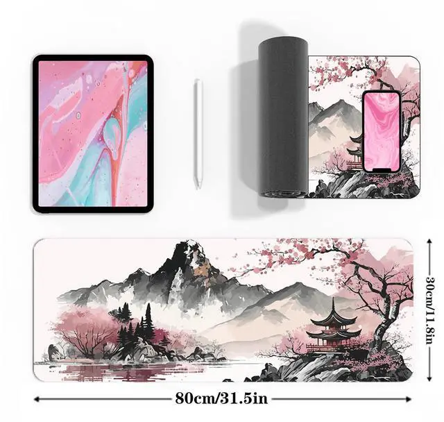Alt view image 10 of 14 - Watercolor Cherry Blossom Large Gaming Mouse Pad,Mouse Pad Gaming 31.5 x 11.8 in Mouse Mat Desk Pad,Large Desk Mat,Extended Keyboard Mousepad with Non-Slip Base and Stitched Edge for Desk Home Office