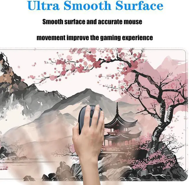 Alt view image 12 of 14 - Watercolor Cherry Blossom Large Gaming Mouse Pad,Mouse Pad Gaming 31.5 x 11.8 in Mouse Mat Desk Pad,Large Desk Mat,Extended Keyboard Mousepad with Non-Slip Base and Stitched Edge for Desk Home Office
