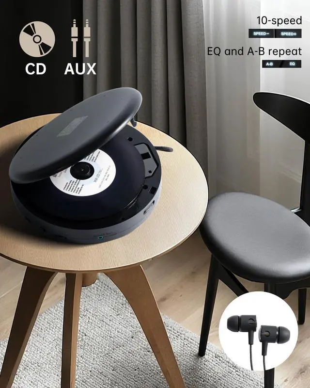 Alt view image 14 of 14 - CD Player Portable with Speakers - Rechargeable Personal CD Player for Car and Home, Small Fabric Music Player with Backlit Display, Anti-Skip, AUX/USB Port - Ideal for Audiobooks & Gifts