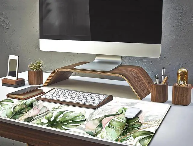 Alt view image 12 of 12 - Green Tropical Leaves Desk Mat XL Large Gaming Mouse Pad Green Sage Plant Laptop Keyboard Mouse Mat Office Supplies Desk Decor Accessories for Women, Desk Mats Pads on top of Desks, 31.5x11.8 in