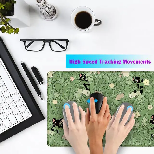 Alt view image 10 of 14 - Cute Green Leaves Pink Flowers Mouse Pad Desk Pad Kawaii Anime Cat Desktop Protector Decor Desk Mat, XL Large Gaming Mousepad for Girl Women Laptop Computer Keyboard and Mouse Mat 31.5x11.8 in
