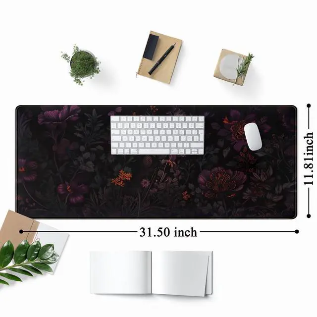 Alt view image 9 of 14 - Dark Cottagecore Desk Mat Black Purple Flower XL Mouse Pad Large Gaming Mousepad Extended Vintage Aesthetic Desk Pad Keyboard Mouse Mat 31.5 x 11.8 in for Work Game Office Decor