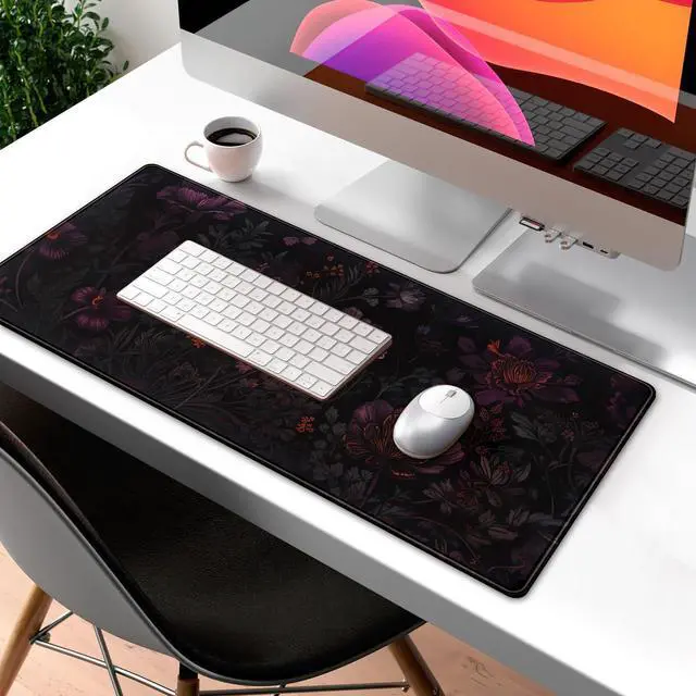 Alt view image 10 of 14 - Dark Cottagecore Desk Mat Black Purple Flower XL Mouse Pad Large Gaming Mousepad Extended Vintage Aesthetic Desk Pad Keyboard Mouse Mat 31.5 x 11.8 in for Work Game Office Decor