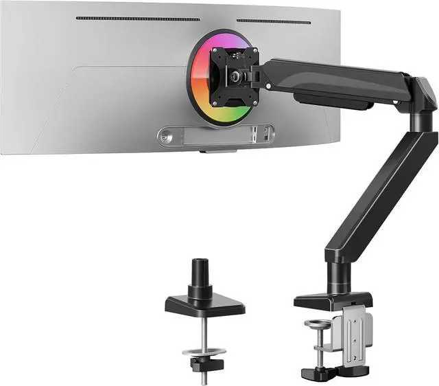 Alt view image 8 of 14 - Heavy Duty Single Monitor Arm for 42 40 39 34 32 27Inch Screens, Monitor Stand for Desk Supports 4.4-33 lbs, Height Adjustable Ultrawide Monitors Mount with C-Clamp & Grommet Base
