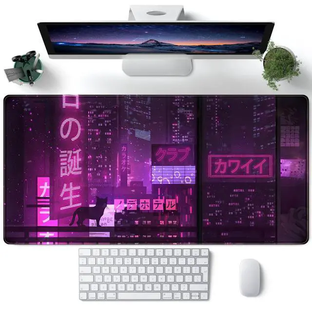 Alt view image 8 of 14 - Purple Gaming Mousepad Japanese Desk Mat XXL Extended Anime Cool Large Mouse Pad Keyboard Mouse Mat Desk Pad for Computer Laptop Gamers 31.5''X15.7'' Non-Slip Rubber Base with Stitched Edges