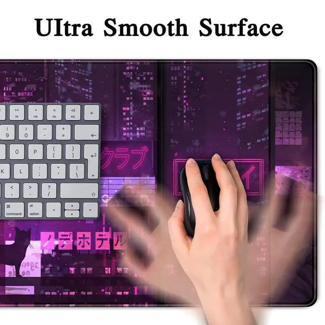 Alt view image 12 of 14 - Purple Gaming Mousepad Japanese Desk Mat XXL Extended Anime Cool Large Mouse Pad Keyboard Mouse Mat Desk Pad for Computer Laptop Gamers 31.5''X15.7'' Non-Slip Rubber Base with Stitched Edges