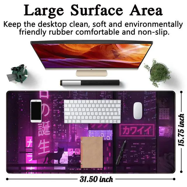 Alt view image 13 of 14 - Purple Gaming Mousepad Japanese Desk Mat XXL Extended Anime Cool Large Mouse Pad Keyboard Mouse Mat Desk Pad for Computer Laptop Gamers 31.5''X15.7'' Non-Slip Rubber Base with Stitched Edges
