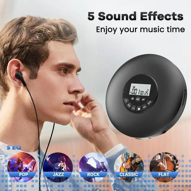 Alt view image 9 of 14 - Portable CD Player-Compact Discman CD Player-Personal Music Player with CD-R & CD-RW Playback Anti-Skip Protection, Programmable Tracks - Earphones Included