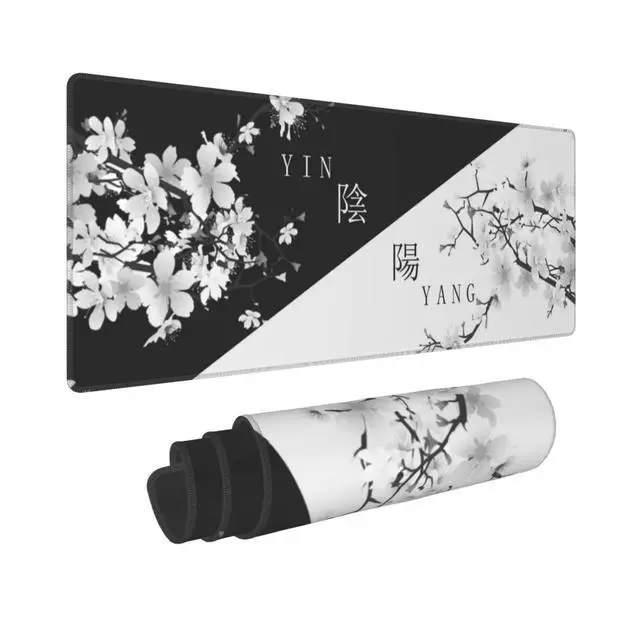 Alt view image 8 of 14 - Japanese Black White Cherry Blossom Gaming Mouse Pad XL Extended Large Mousepad with Nonslip Rubber Base Stitched Edges Laptop Computer Keyboard Desk Mat for Office Home Gamer