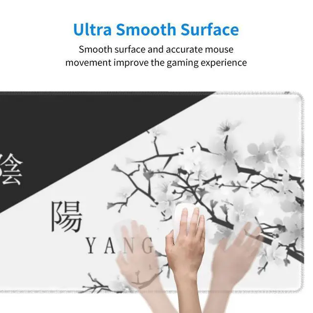 Alt view image 11 of 14 - Japanese Black White Cherry Blossom Gaming Mouse Pad XL Extended Large Mousepad with Nonslip Rubber Base Stitched Edges Laptop Computer Keyboard Desk Mat for Office Home Gamer