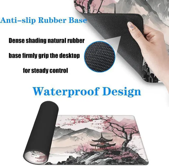Alt view image 11 of 14 - Watercolor Cherry Blossom Large Gaming Mouse Pad,Mouse Pad Gaming 31.5 x 11.8 in Mouse Mat Desk Pad,Large Desk Mat,Extended Keyboard Mousepad with Non-Slip Base and Stitched Edge for Desk Home Office