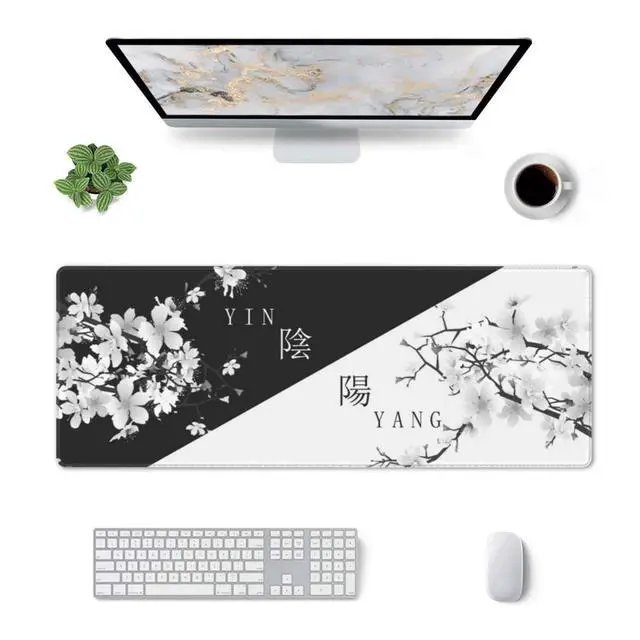 Alt view image 14 of 14 - Japanese Black White Cherry Blossom Gaming Mouse Pad XL Extended Large Mousepad with Nonslip Rubber Base Stitched Edges Laptop Computer Keyboard Desk Mat for Office Home Gamer