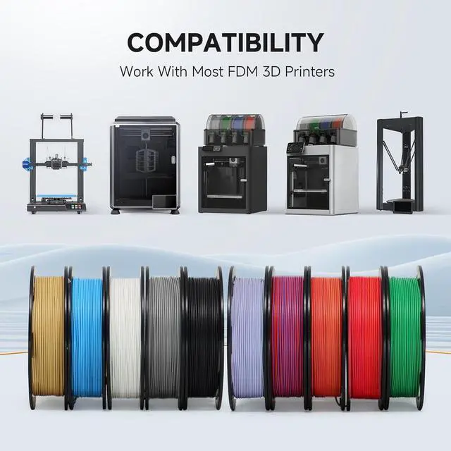 Alt view image 5 of 6 - Matte PLA 3D Filament 1.75mm Bundle - 10x250g (10 Rolls) - Black, White, Light Brown, Light Gray, Green, Cyan, Red& Blue, Red1 Yellow Blue2, Red2 Green Blue2, Macaron Rainbow