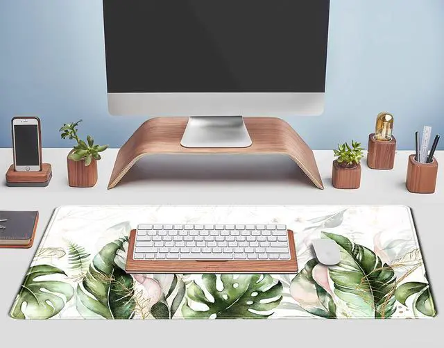 Alt view image 11 of 12 - Green Tropical Leaves Desk Mat XL Large Gaming Mouse Pad Green Sage Plant Laptop Keyboard Mouse Mat Office Supplies Desk Decor Accessories for Women, Desk Mats Pads on top of Desks, 31.5x11.8 in