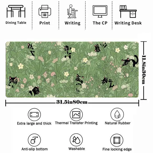 Alt view image 9 of 14 - Cute Green Leaves Pink Flowers Mouse Pad Desk Pad Kawaii Anime Cat Desktop Protector Decor Desk Mat, XL Large Gaming Mousepad for Girl Women Laptop Computer Keyboard and Mouse Mat 31.5x11.8 in