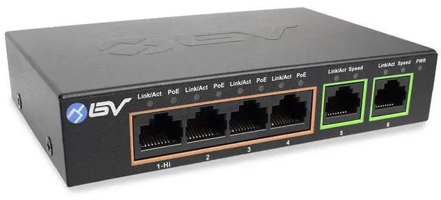Alt view image 8 of 14 - 6 Port PoE+ Switch 4 PoE+ Gigabit Ports with 2 Gigabit Uplink 60W 802.3at + 1 High PowerPort | Desktop Fanless Design | Sturdy Metal Housing