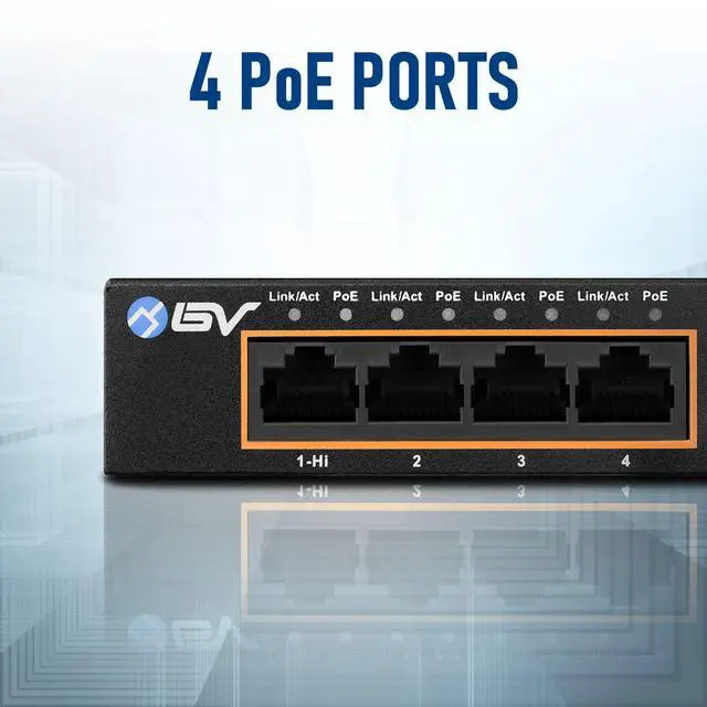 Alt view image 9 of 14 - 6 Port PoE+ Switch 4 PoE+ Gigabit Ports with 2 Gigabit Uplink 60W 802.3at + 1 High PowerPort | Desktop Fanless Design | Sturdy Metal Housing