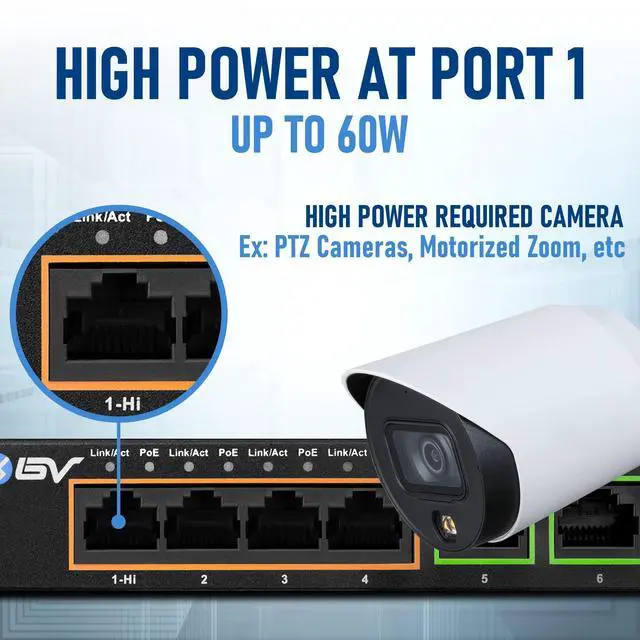 Alt view image 12 of 14 - 6 Port PoE+ Switch 4 PoE+ Gigabit Ports with 2 Gigabit Uplink 60W 802.3at + 1 High PowerPort | Desktop Fanless Design | Sturdy Metal Housing