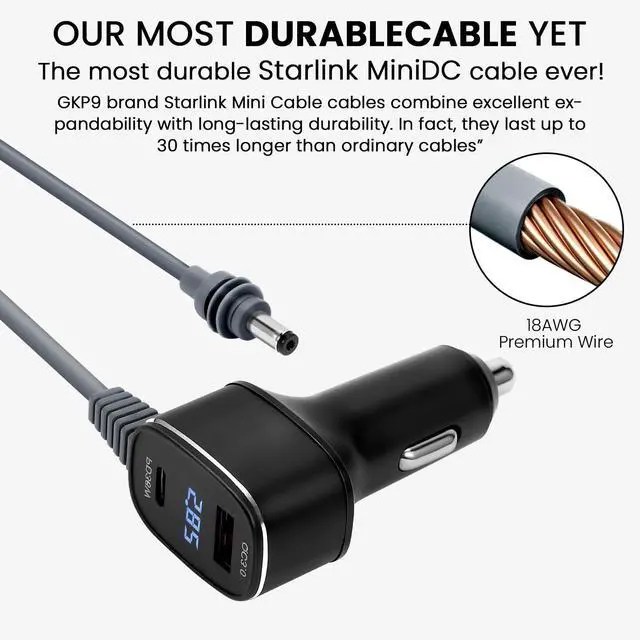 Alt view image 11 of 14 - Starlink Mini Car Adapter, Starlink Mini Cable 3 in 1, 12v-24v Adapter Dc Power Cable with Digital Display, Waterproof 18awg Car Power Supply for Trucks, Buses, Ships.(10FT)