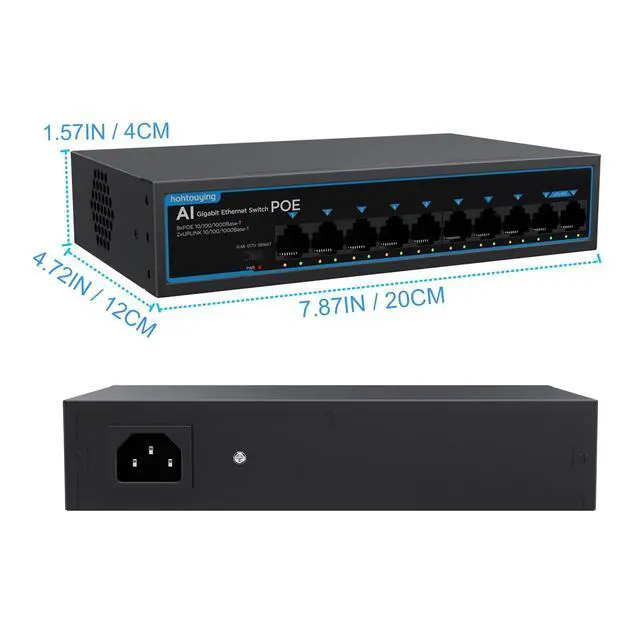 Alt view image 14 of 14 - 8 Port Gigabit PoE Switch with 2 Gigabit Uplink, 1000Mbps, 802.3af/at, 120W Built-in Power, Vlan, Unmanaged Metal Plug and Play,Ideal for NVR and Power Over Ethernet IP Cameras