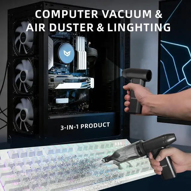 Alt view image 9 of 14 - Electric Compressed Air Duster Mini Blower Cordless with Computer Vacuum Cleaner kit Lighting 180,000 RPM 5 Speed Handheld 3 in 1 USB-C for pc Keyboards Home Car BBQ Grill