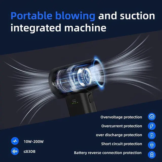 Alt view image 14 of 14 - Electric Compressed Air Duster Mini Blower Cordless with Computer Vacuum Cleaner kit Lighting 180,000 RPM 5 Speed Handheld 3 in 1 USB-C for pc Keyboards Home Car BBQ Grill