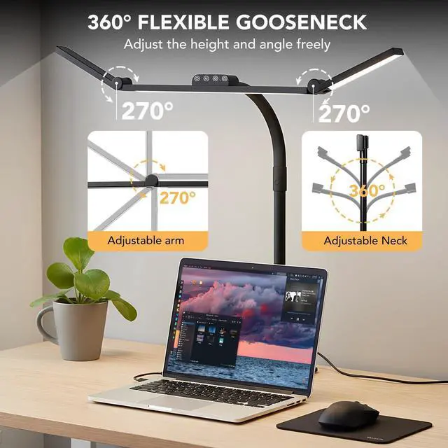 Alt view image 13 of 14 - LED Desk Lamp for Home Office with Base, 28.2" Adjustable Gooseneck Swing Arm Ultra Bright Desk Light, Dimmable Architect Table lamp for Desktop Computer Light, Reading, Study, Workbench