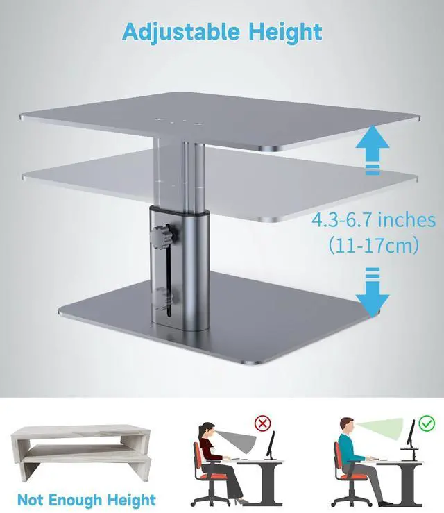 Alt view image 11 of 14 - Monitor Stand, Adjustable Monitor Riser Metal Computer Stand Compatible with TV, PC, Laptop, Computer, iMac, and All Screen Display-Space Grey